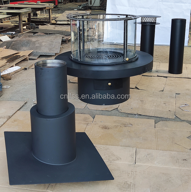 Cao cấp Đen Modern Table kiểu châu Âu Luxury Glass Art Rotating Fireplace Carbon Steel Round Furniture 4