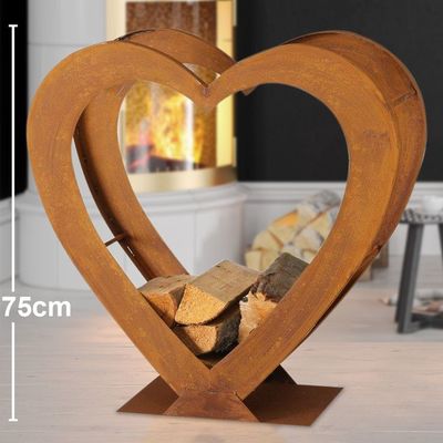 Customized Rust Colored Heart Shaped Corten Metal Firewood Storage Log Rack