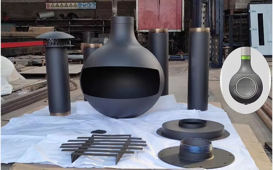 Luxury Morden Black Rotating Spherical Suspended Wood Burning Fireplace