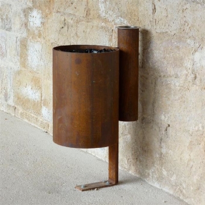 Outdoor Antique Looks Round Metal Litter Bins Corten Steel Urban Trash Can