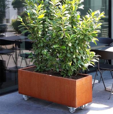Removable Corten Steel Rectangular Trough Planters Box On Casters