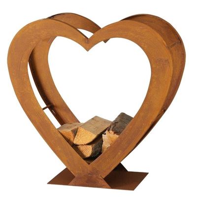 Customized Rust Colored Heart Shaped Corten Metal Firewood Storage Log Rack