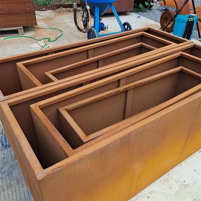 Removable Corten Steel Rectangular Trough Planters Box On Casters